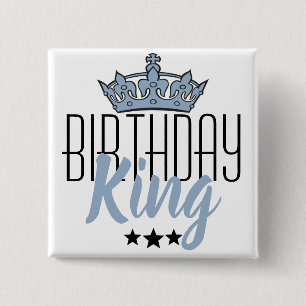 Chapa Cuadrada Rey de Cumpleaños y Corona Azul