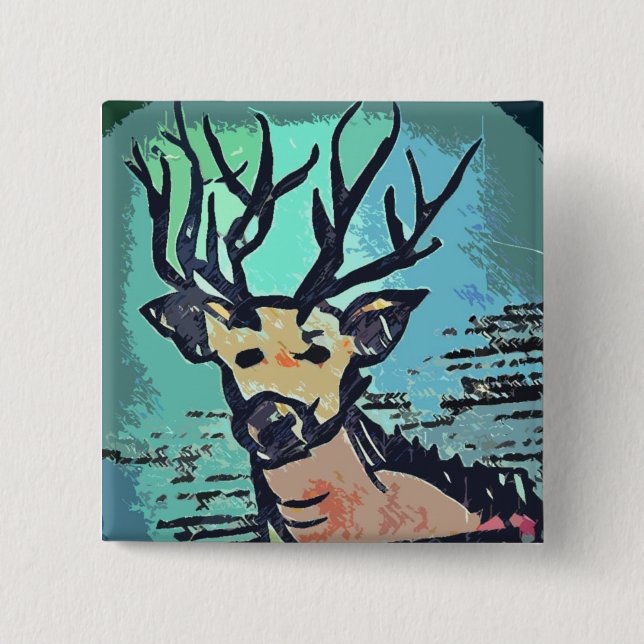 Chapa Cuadrada Rey Of The Wood ///ciervo, Deer Button Pin/ (Anverso)