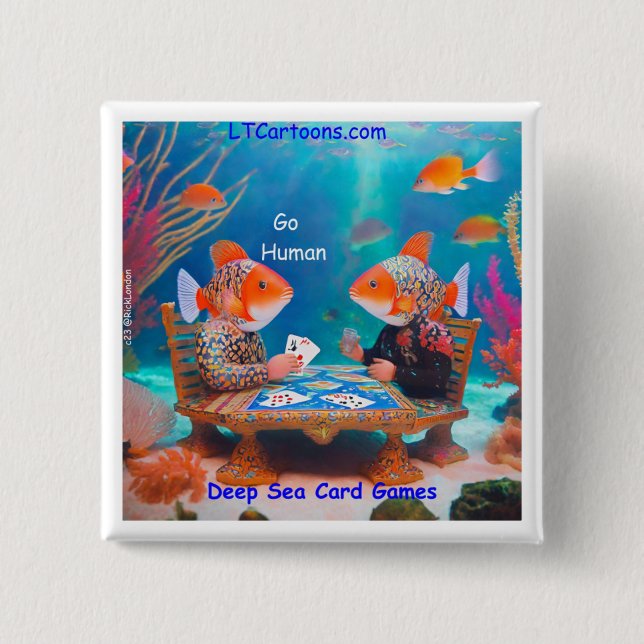 Chapa Cuadrada Rick London Fish Jugando "Go Fish" Juego de Cartas (Anverso)