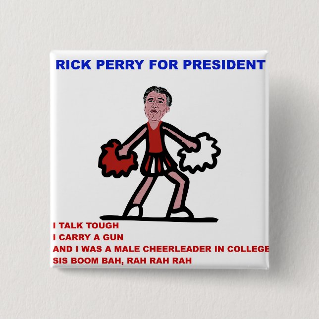 Chapa Cuadrada Rick Perry para presidente Cheerleader Cartoon (Anverso)