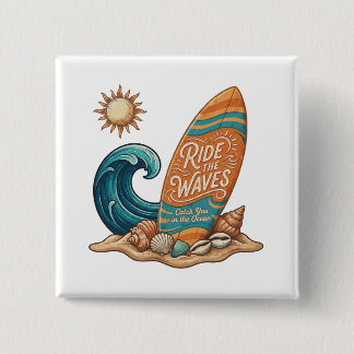 Chapa Cuadrada Ride the Waves Surfboard Illustration - Tropical B