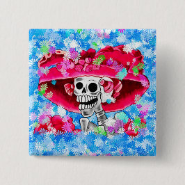 Chapa Cuadrada Ríe mujer de Skeleton en Red Bonnet