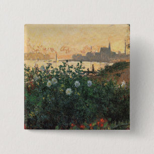 Chapa Cuadrada Riverbank florido, Argenteuil - Claude Monet - c1