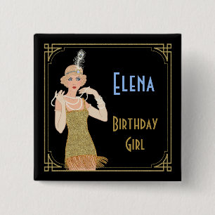 Chapa Cuadrada Roaring 20's Flapper Gold Purpurina Black Retro