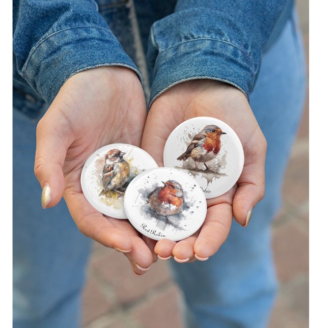 Chapa Cuadrada Robo rojo pájaro lindo en acuarela (Subido por el creador)