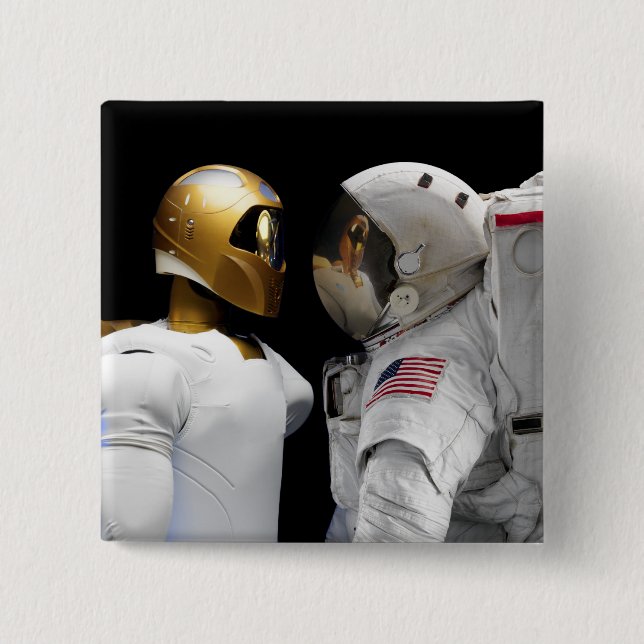 Chapa Cuadrada Robonaut 2, un astronauta hel 3 humanoide dexteros (Anverso)