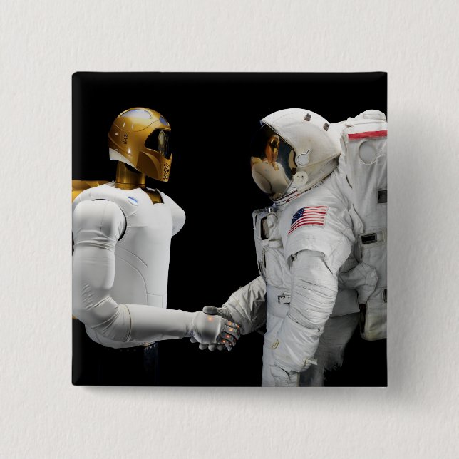 Chapa Cuadrada Robonaut 2, un astronauta hel 4 humanoide dexteros (Anverso)