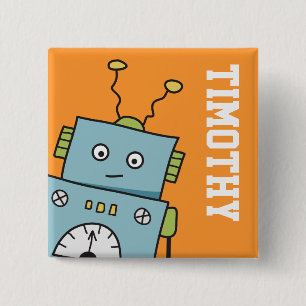 Chapa Cuadrada Robot azul lindo con nombre personalizado