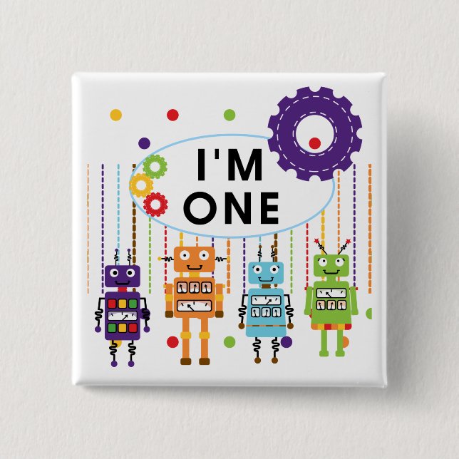 Chapa Cuadrada Robot First Birthday Tshirts y regalos (Anverso)