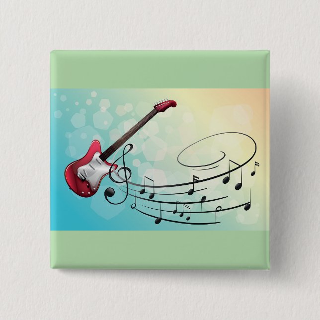 Chapa Cuadrada Rock and Roll Electric Guitar Swirling Music Notes (Anverso)