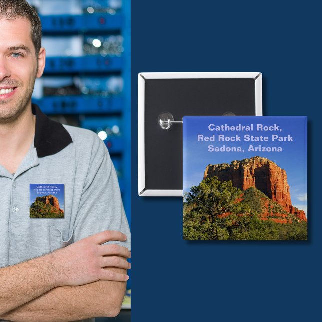 Chapa Cuadrada Rock de la catedral, Arizona (Cathedral Rock, Arizona Pinback Button)