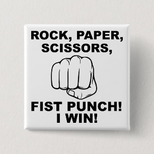Chapa Cuadrada Rock Paper Scissors Fist Punch Funny Button Badge