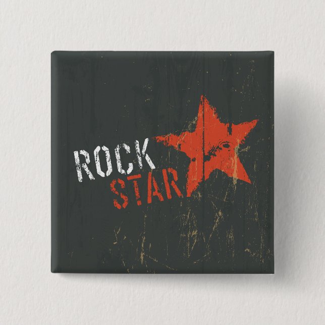 Chapa Cuadrada Rock Star Distressed Grunge Red Star (Anverso)