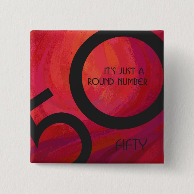 Chapa Cuadrada Rojo cumpleaños de 50 décadas (Anverso)
