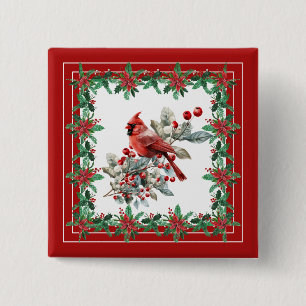 Chapa Cuadrada Rojo Mockingbird Poinsettia Borders Elegante