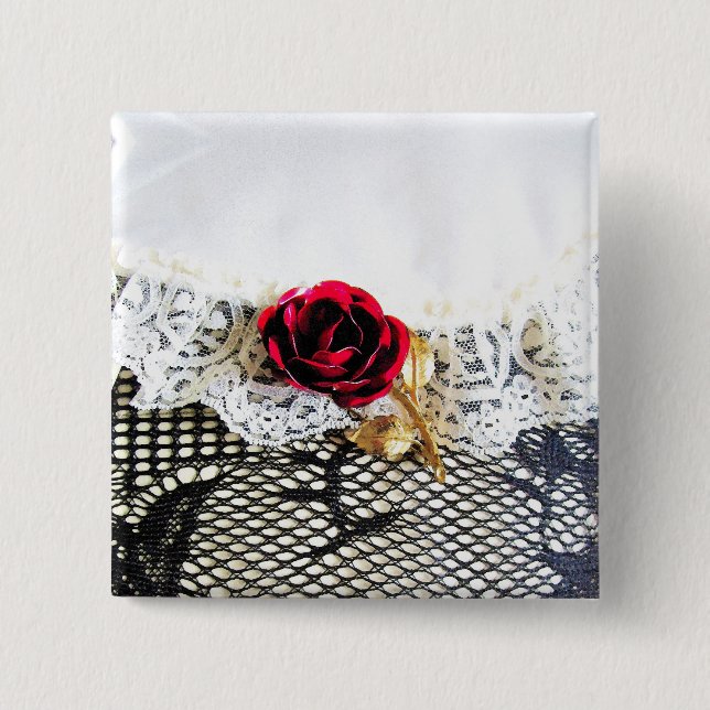 Chapa Cuadrada Rojo romántico y encaje blanco (Anverso)