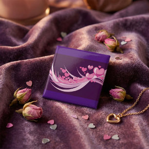 Chapa Cuadrada Romántico Resumen Diseño De Corazones Rosa En Púrp