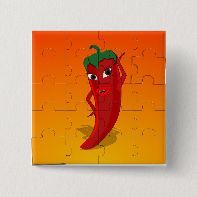 Chapa Cuadrada Rompecabezas de la diva del pepino rojo (Anverso)