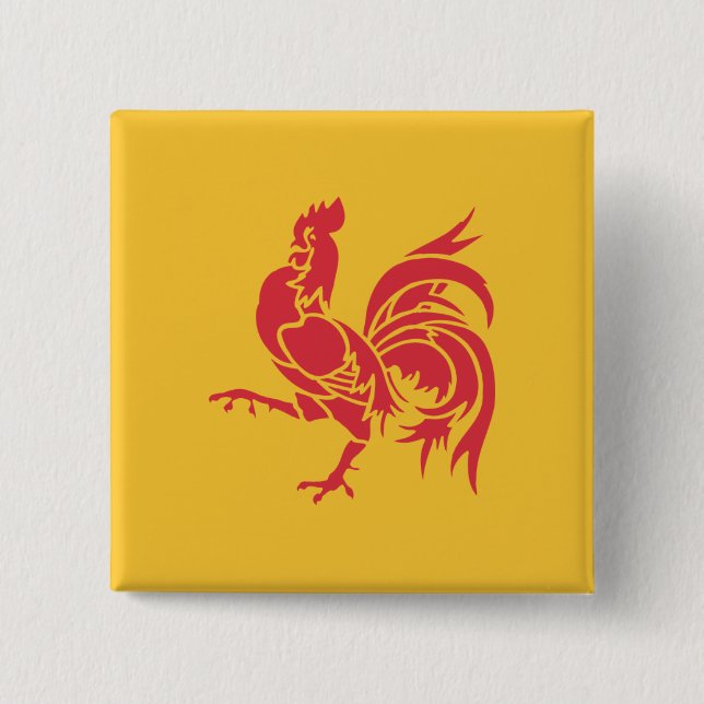 Chapa Cuadrada Rooster Rojo (Bandera de Valonia) (Anverso)