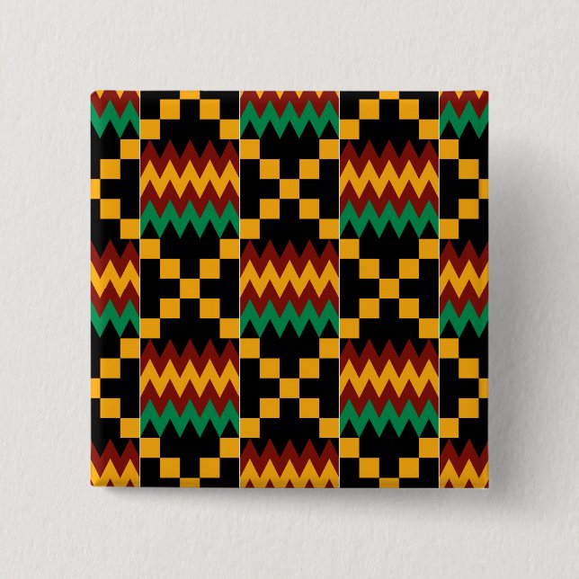 Chapa Cuadrada Ropa de Kente negra, verde, roja y amarilla (Anverso)