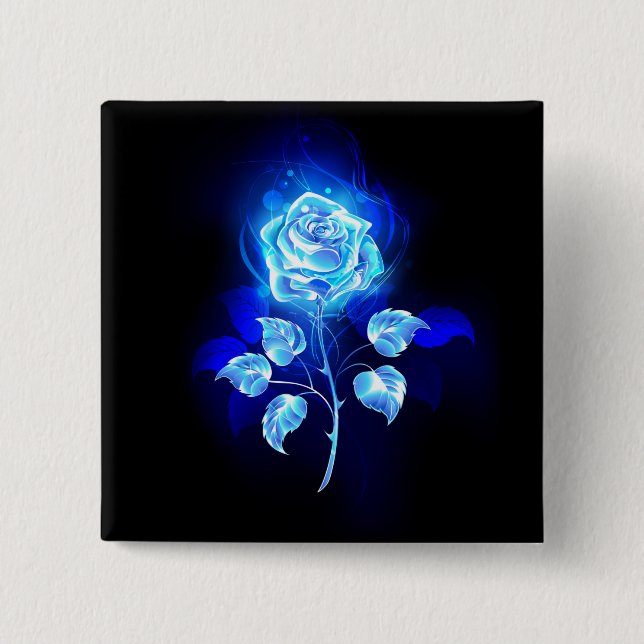 Chapa Cuadrada Rosa azul en llamas (Anverso)