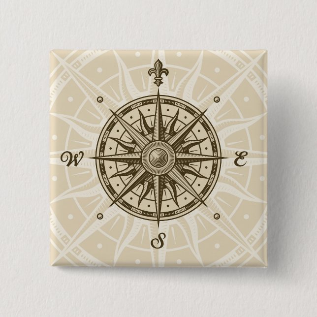 Chapa Cuadrada Rosa de compás del vintage (Anverso)