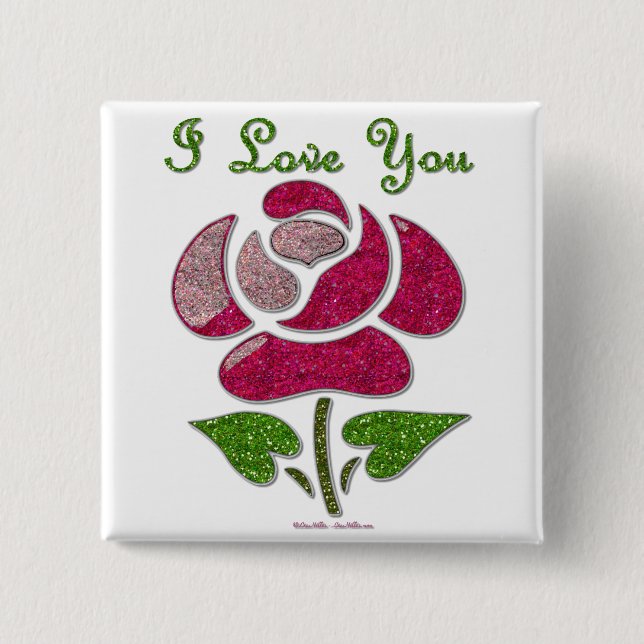 Chapa Cuadrada Rosa de esténcil rosa te amo (Anverso)
