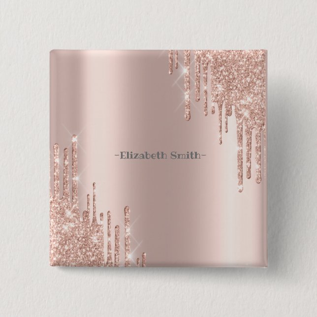 Chapa Cuadrada Rosa dorado elegante (Anverso)