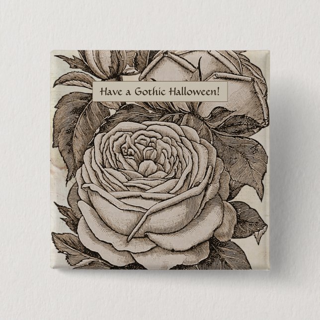 Chapa Cuadrada Rosa gótico victoriano de Halloween en Sepia (Anverso)