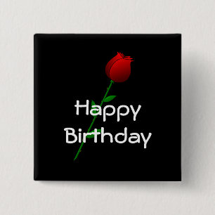Chapa Cuadrada Rosa Roja "Feliz cumpleaños"