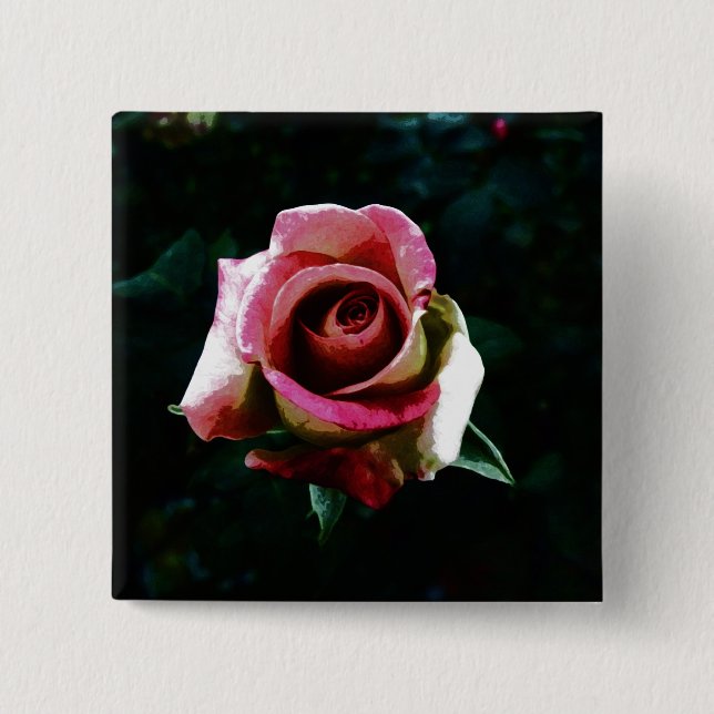 Chapa Cuadrada Rosa roja pintada al óleo (Anverso)