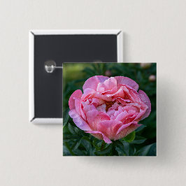 Chapa Cuadrada Rosa Romántica Flor de Peonía Pastel Suave Floral