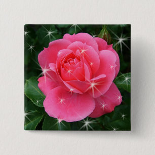 Chapa Cuadrada Rosa rosa con estrellas