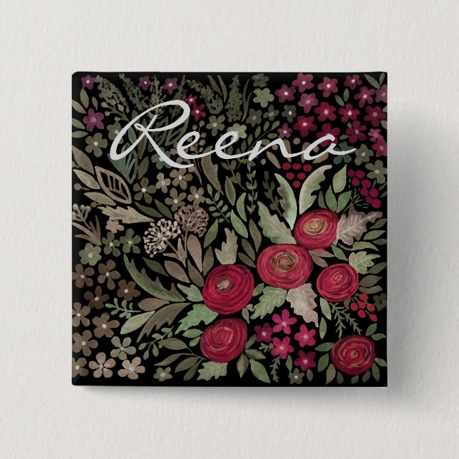 Chapa Cuadrada Rosas acuáticos, sobre un fondo negro, acuarela (Anverso)