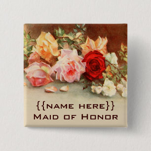 Chapa Cuadrada Rosas antiguos de la insignia de la boda vintage F