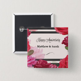 Chapa Cuadrada Rosas de aniversario de bodas, rayas, nombres pers