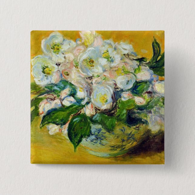 Chapa Cuadrada Rosas navidades (por Claude Monet) (Anverso)