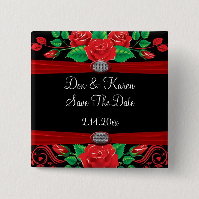 Chapa Cuadrada Rosas rojos de la vid en ahorrador negro de la (Anverso)