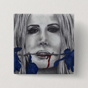 Chapa Cuadrada Rosas Sangrientas Mujer Vampiro Azul Retrato Arte