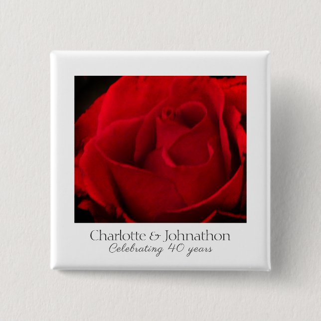 Chapa Cuadrada Rosas tradicionales rojas 40 años de boda (Anverso)
