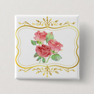 Chapa Cuadrada rosas vintage marco dorado diseño floral