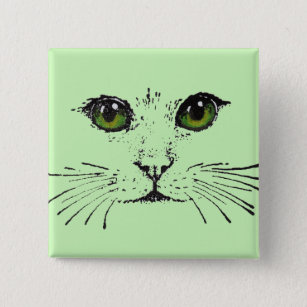 Chapa Cuadrada Rostro de un gato largo que sacude los ojos verdes