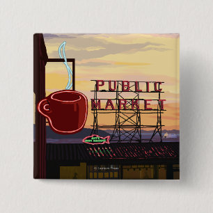 Chapa Cuadrada Rótulo del mercado del lugar de SeattlePike y