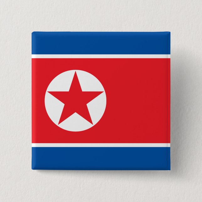 Chapa Cuadrada RPDC Bandera de Corea del Norte Juche comunista So (Anverso)