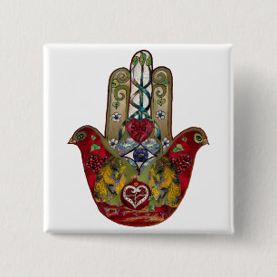 Chapa Cuadrada Ruby Pomegranate Heart Red Bird Hamsa