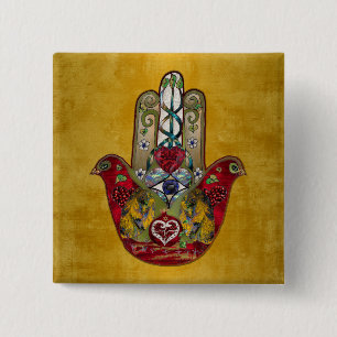 Chapa Cuadrada Ruby Pomegranate Heart Red Bird Hamsa