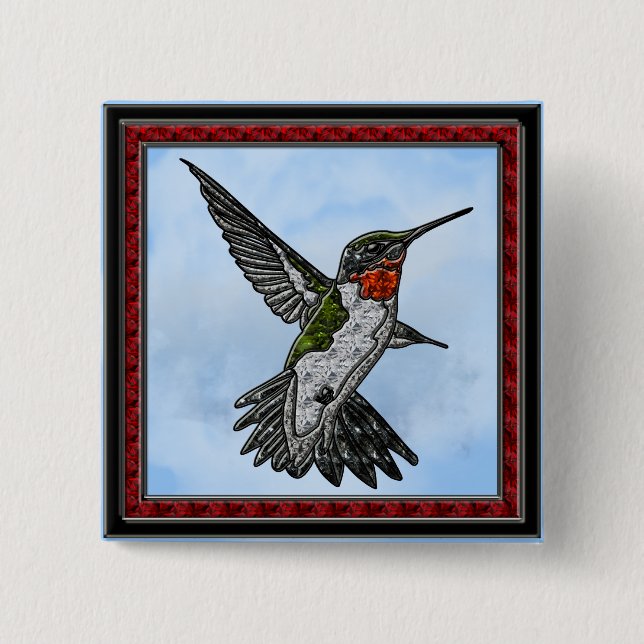 Chapa Cuadrada Ruby Throated Hummingbird (Anverso)