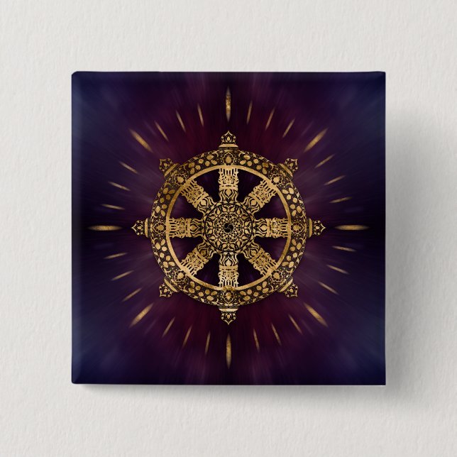 Chapa Cuadrada Rueda Dharma - Dharmachakra (Anverso)