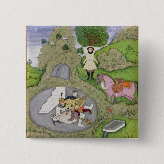 Chapa Cuadrada Rustam que mata al demonio blanco, ilustracion de (Anverso)