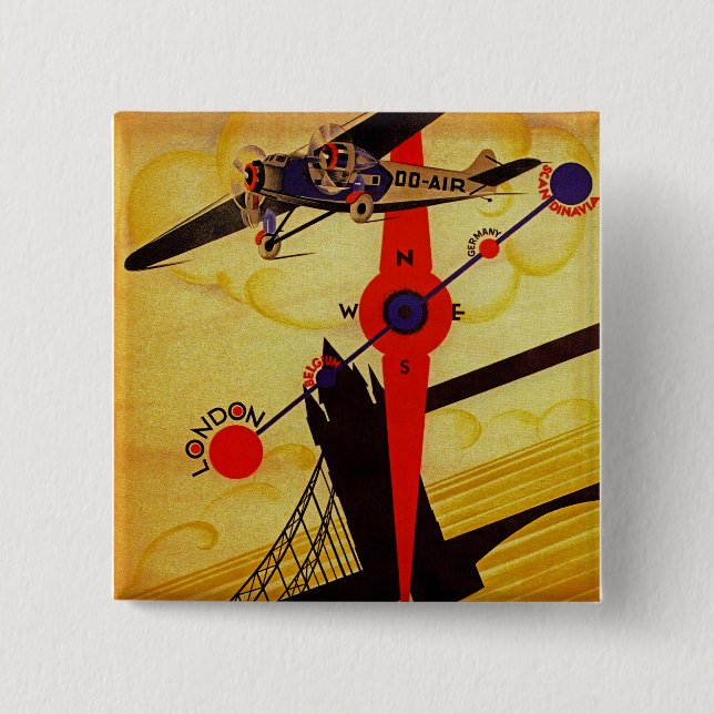 Chapa Cuadrada Sabena Art Deco Compass (Anverso)